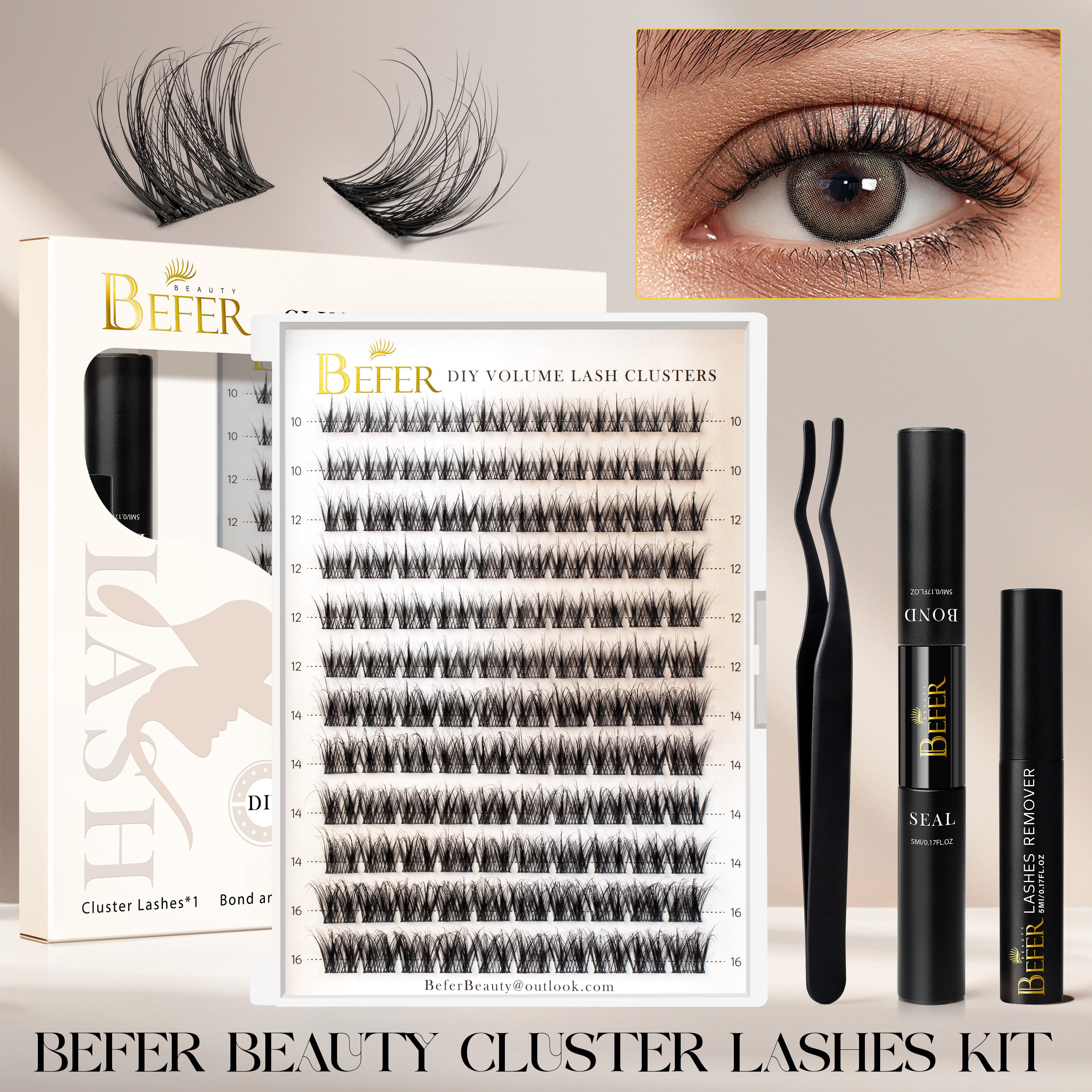 Eyelash Extension Volume - Befer Lash Clusters Kit False Eyelashes