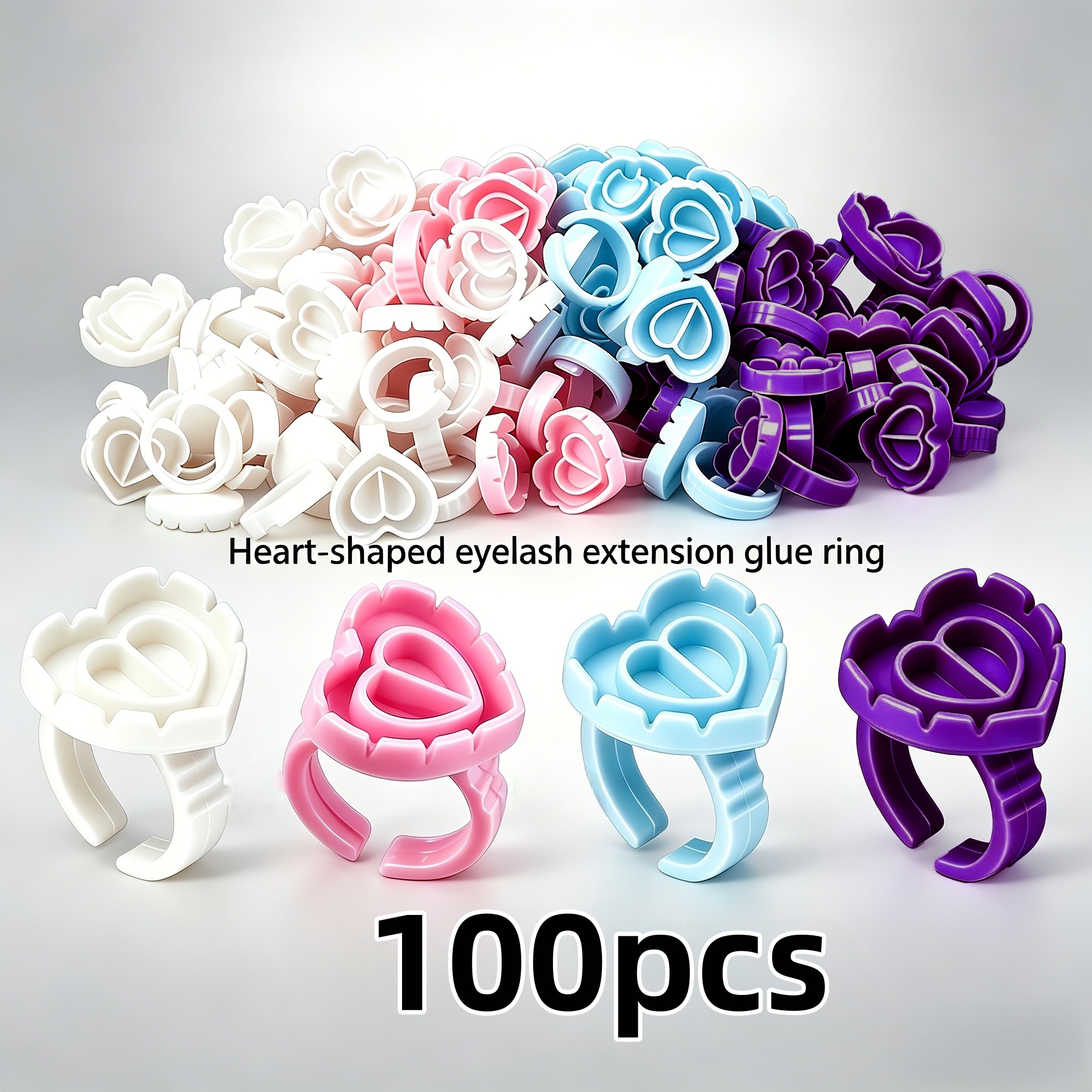 Eyelash Extension Repair - 100PCSHeart Eyelash Glue Rings Disposable Lash