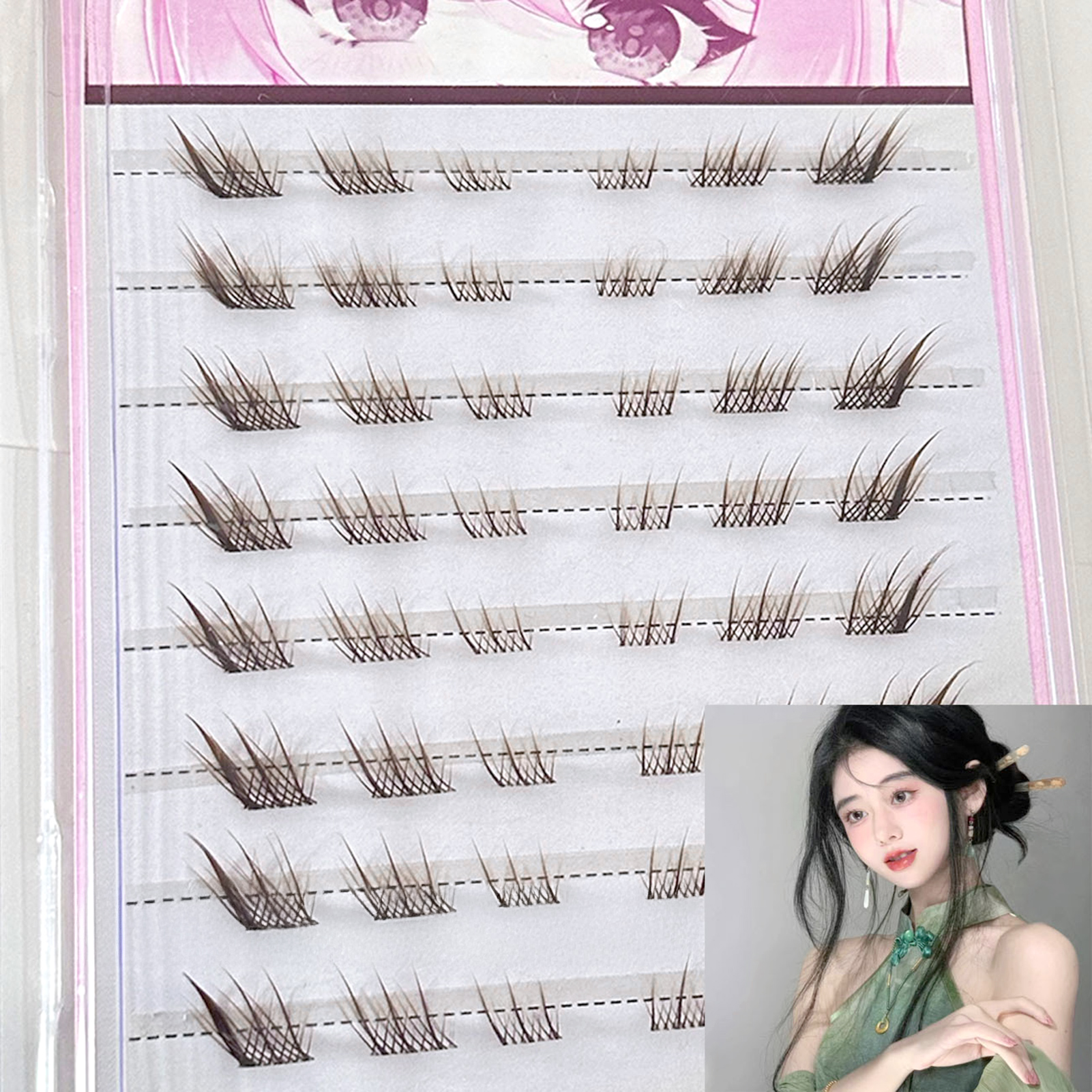 10 Rows Brown Single Cluster F - Eyelash Extension Volume Cat Eye のレビューと価格