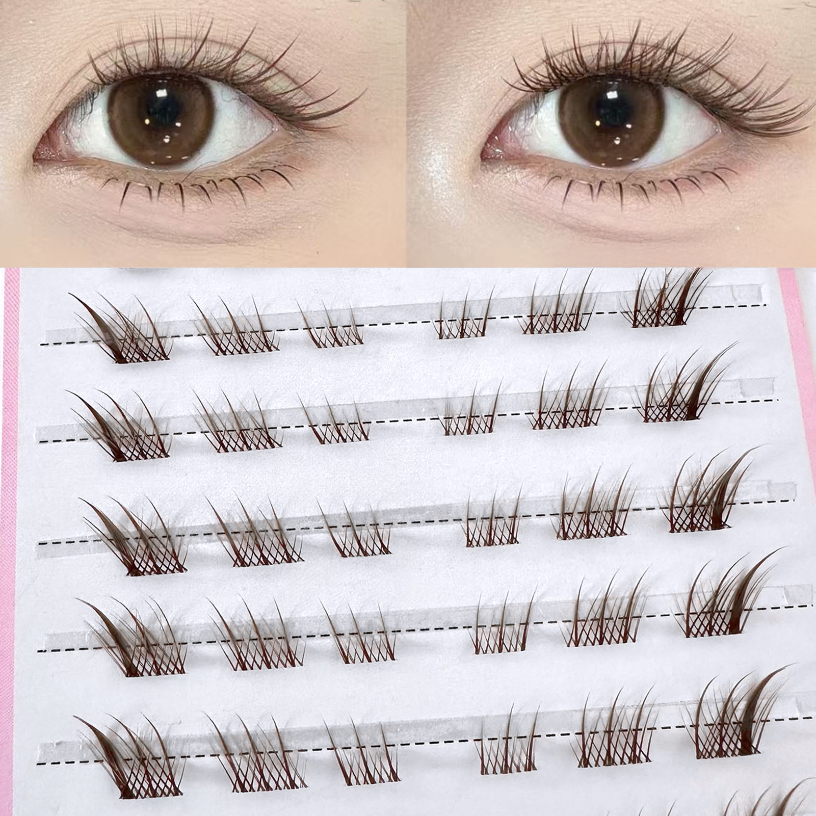 10 Rows Brown Single Cluster F - Eyelash Extension Volume Cat Eye のレビューと価格