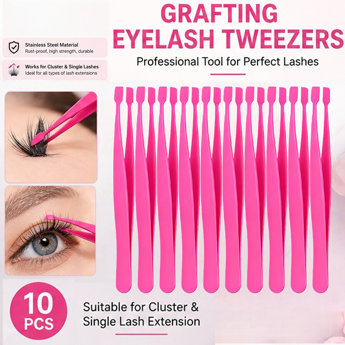 10pcs Professional Lash Tweeze - Eyelash Extension Volume のレビューと価格