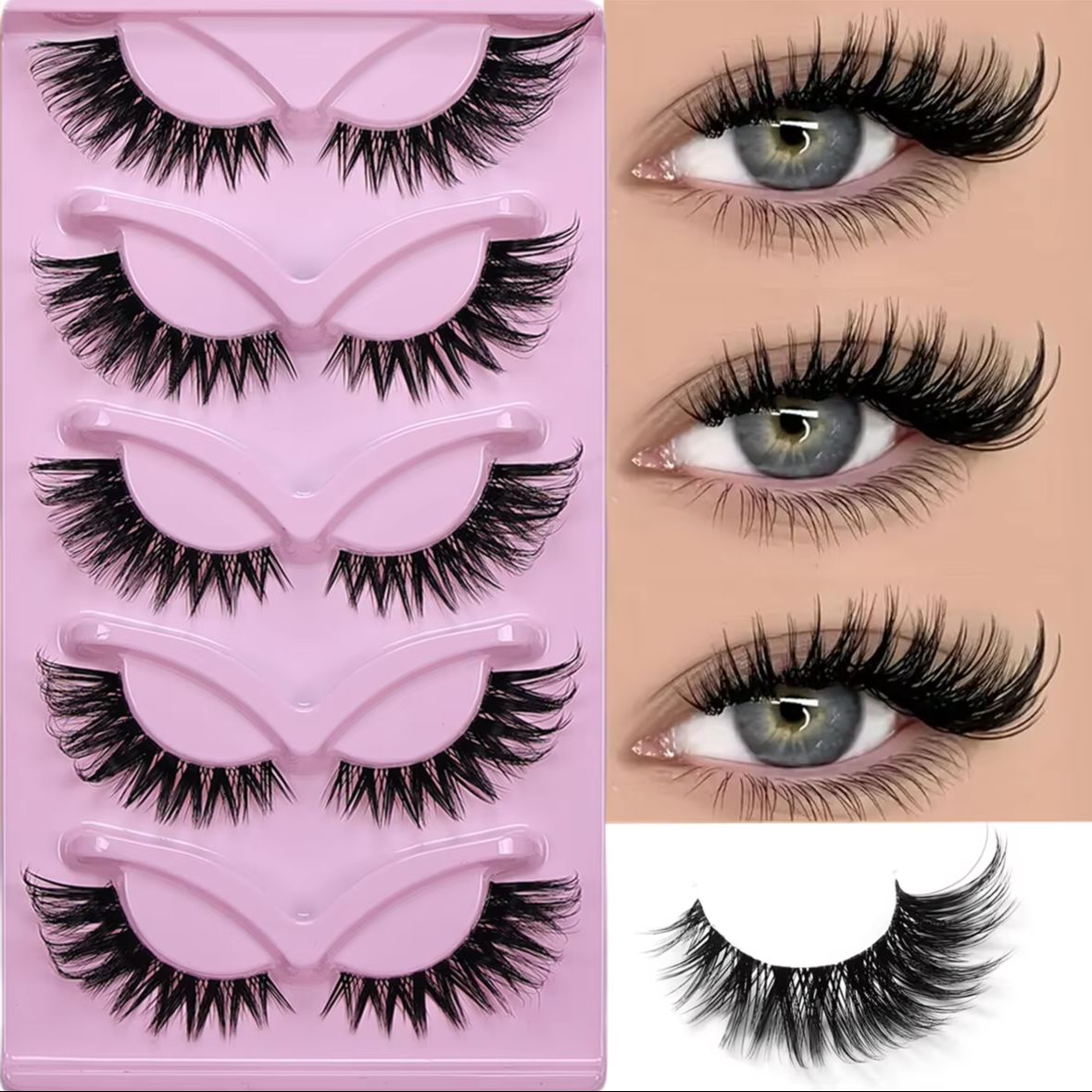5 Pairs Cat Eye False Eyelashe - Eyelash Extension Volume Cat Eye のレビューと価格