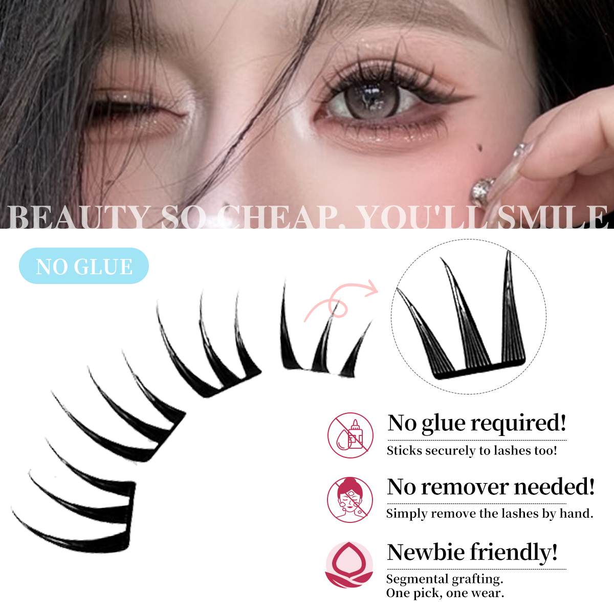 80 Cluster No-Gule Fairy False - Eyelash Extension No 10 のレビューと価格