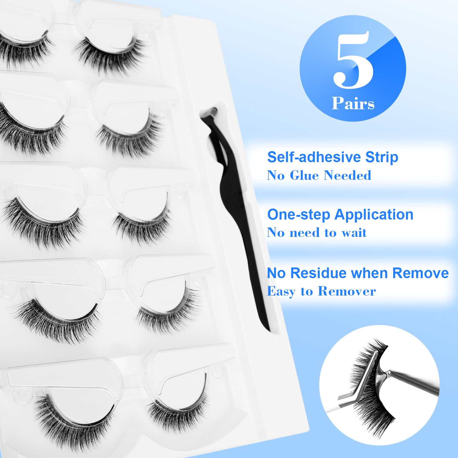 5 Pairs Glue-free Self-adhesiv - Eyelash Extension Uv Glue のレビューと価格